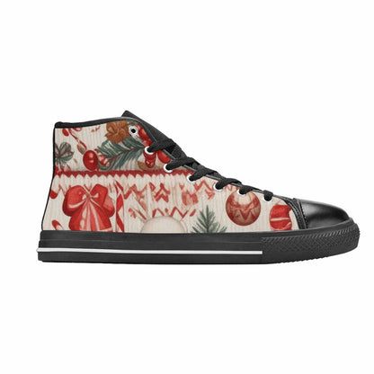 WOMEN'S Christmas Holly Snowflake High Top Canvas Wallpaper Art Custom Sneakers