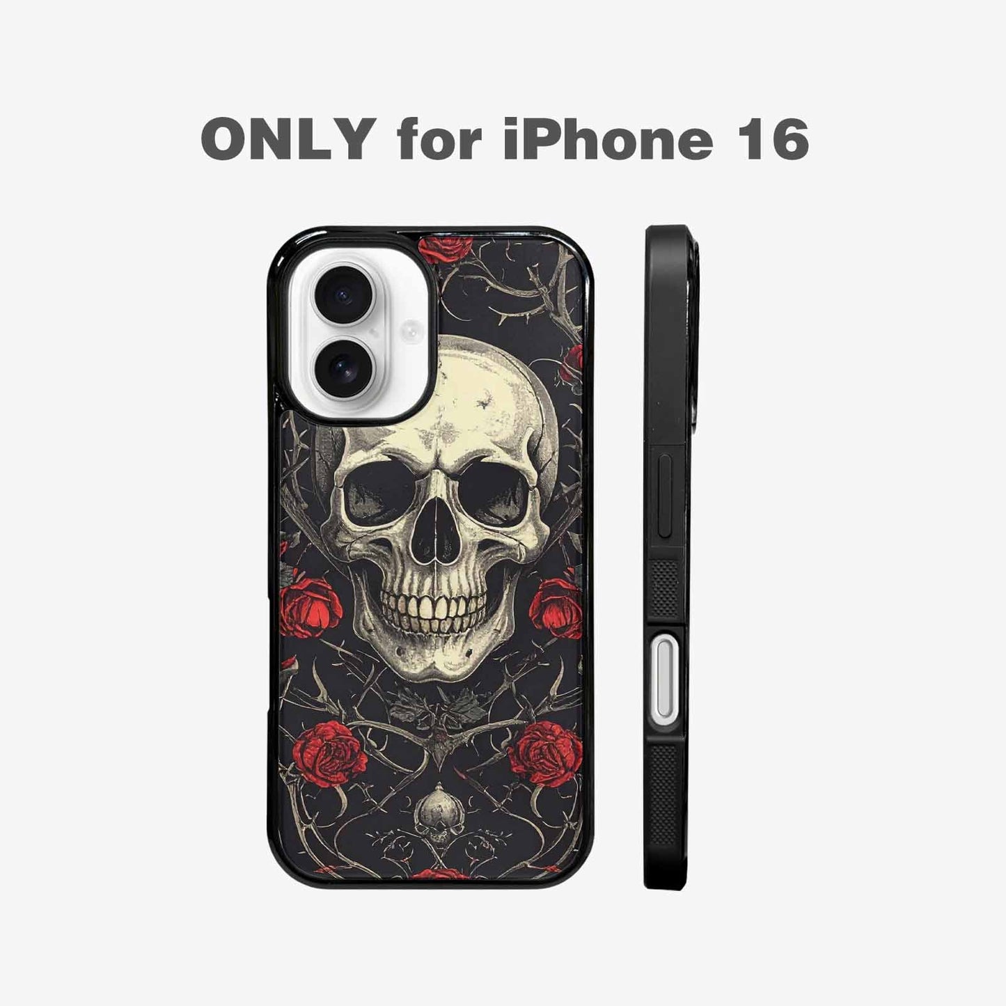 iPhone 16 Case — Gothic Skulls Roses Custom, Unique Phone Case Design