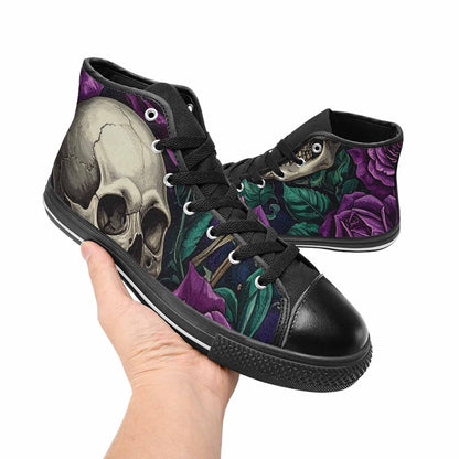 MEN'S Skulls Roses Gothic Filigree High Top Canvas Neon Fantasy Custom Shoes