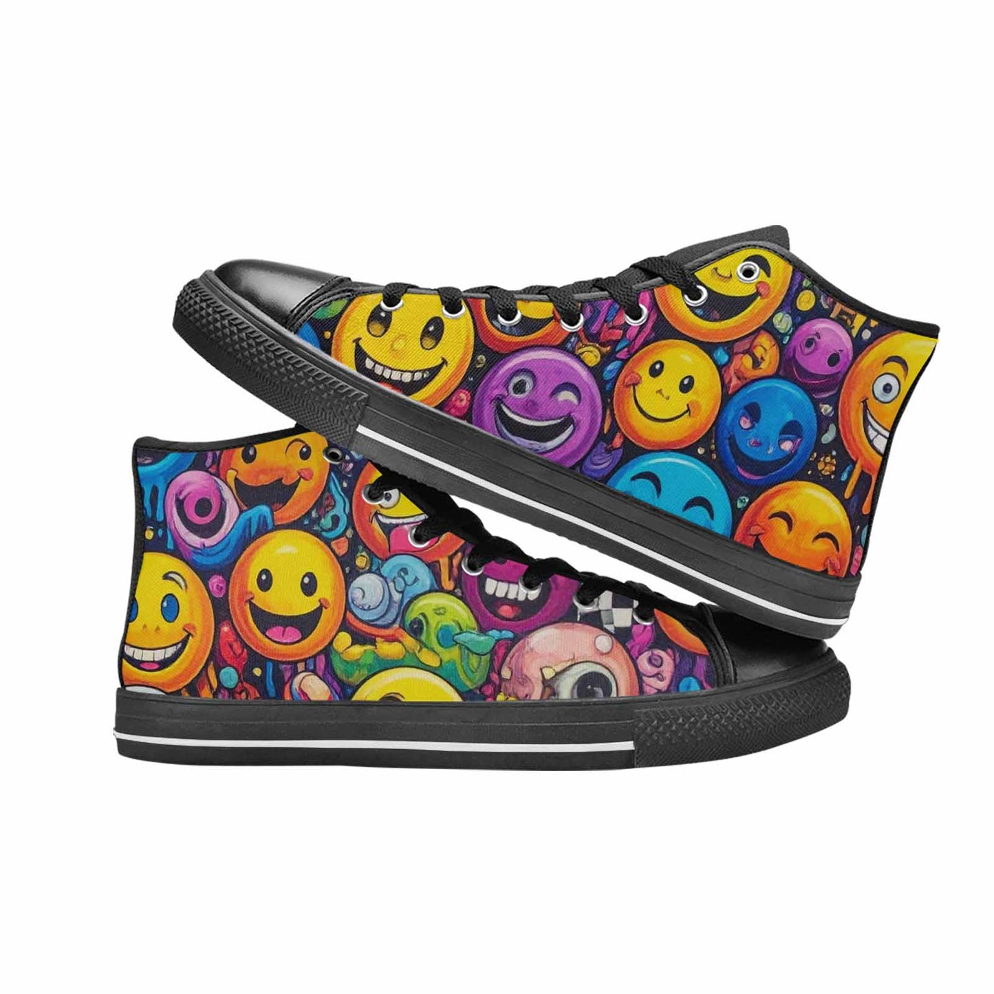 MEN'S Yellow Smiley Face High Top Canvas Neon Fantasy Sneakers