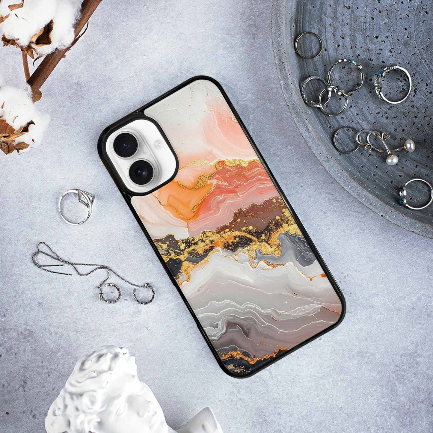 iPhone 16 Plus Case — Marble Vein Marble Veins Pattern Hundreds, Custom Phone Case