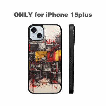 iPhone 15 Plus Case — Liminal Space Fragment Black Red Ink, Unique Phone Case Design