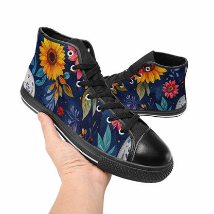 WOMEN'S Sunflower Skulls Print High Top Canvas Vivid Shoes