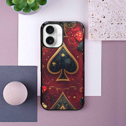 iPhone 16 Case — Playing Card Suits Pattern Poker Chips, Unique Phone Case Design