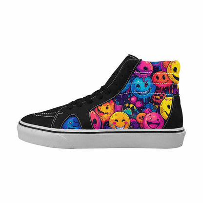 WOMEN'S Yellow Smiley Face High Top Canvas Neon Fantasy Custom Sneakers