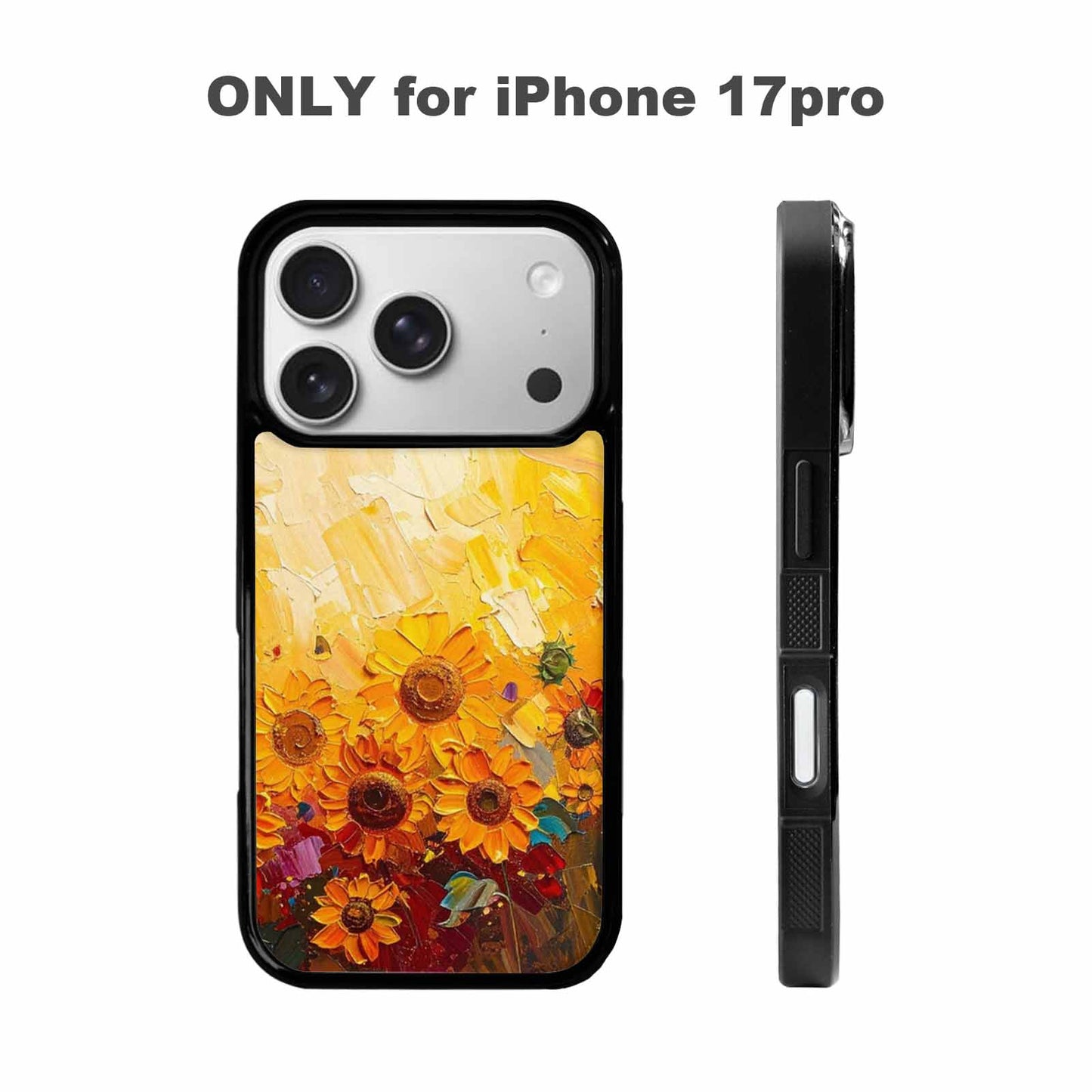 iPhone 17 Pro Case — Impressionist Sunflower Brushstroke Pattern Hundreds Floral, Custom Print Case Cover