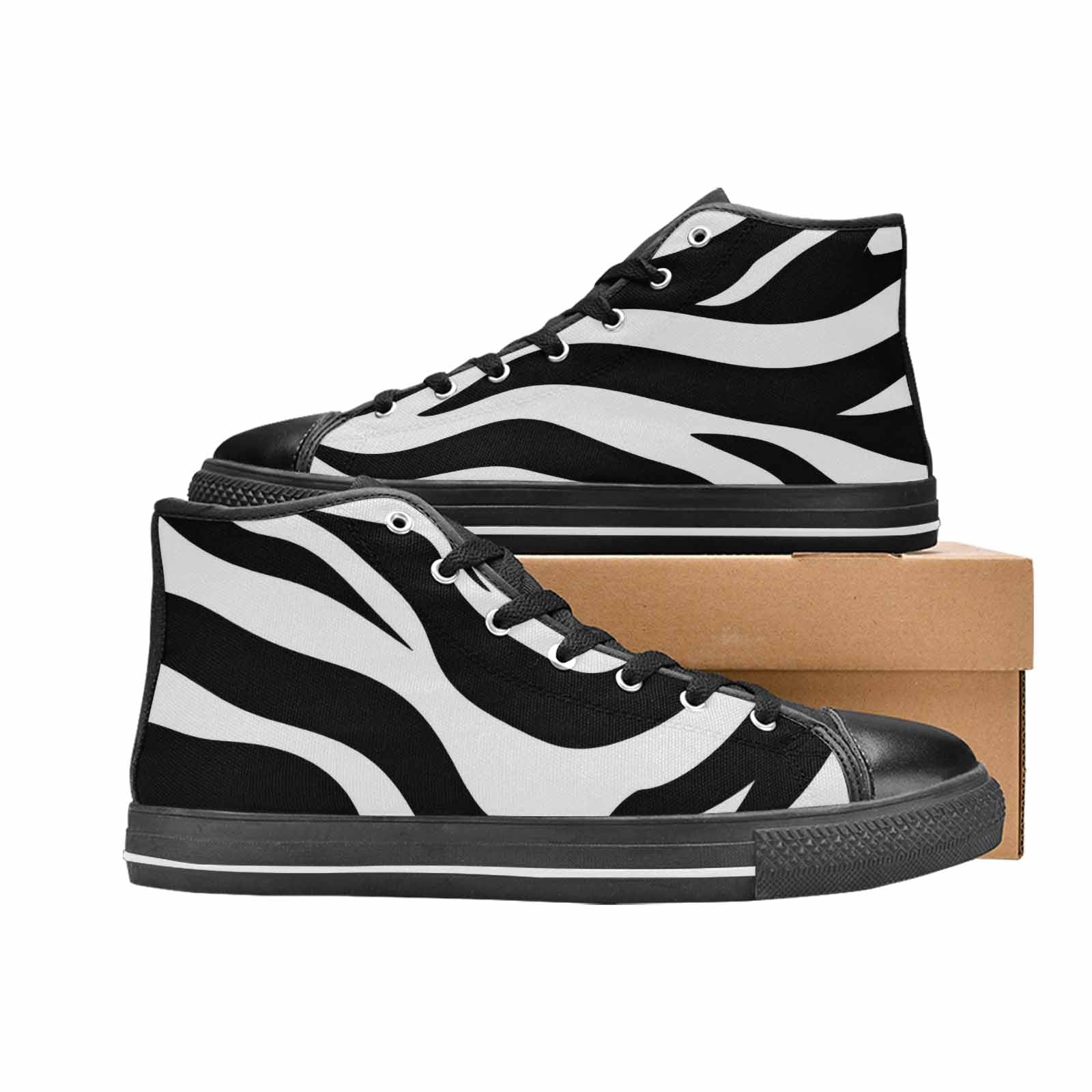 MEN'S Zebra Print Black White High Top Canvas Y2K Custom Shoes