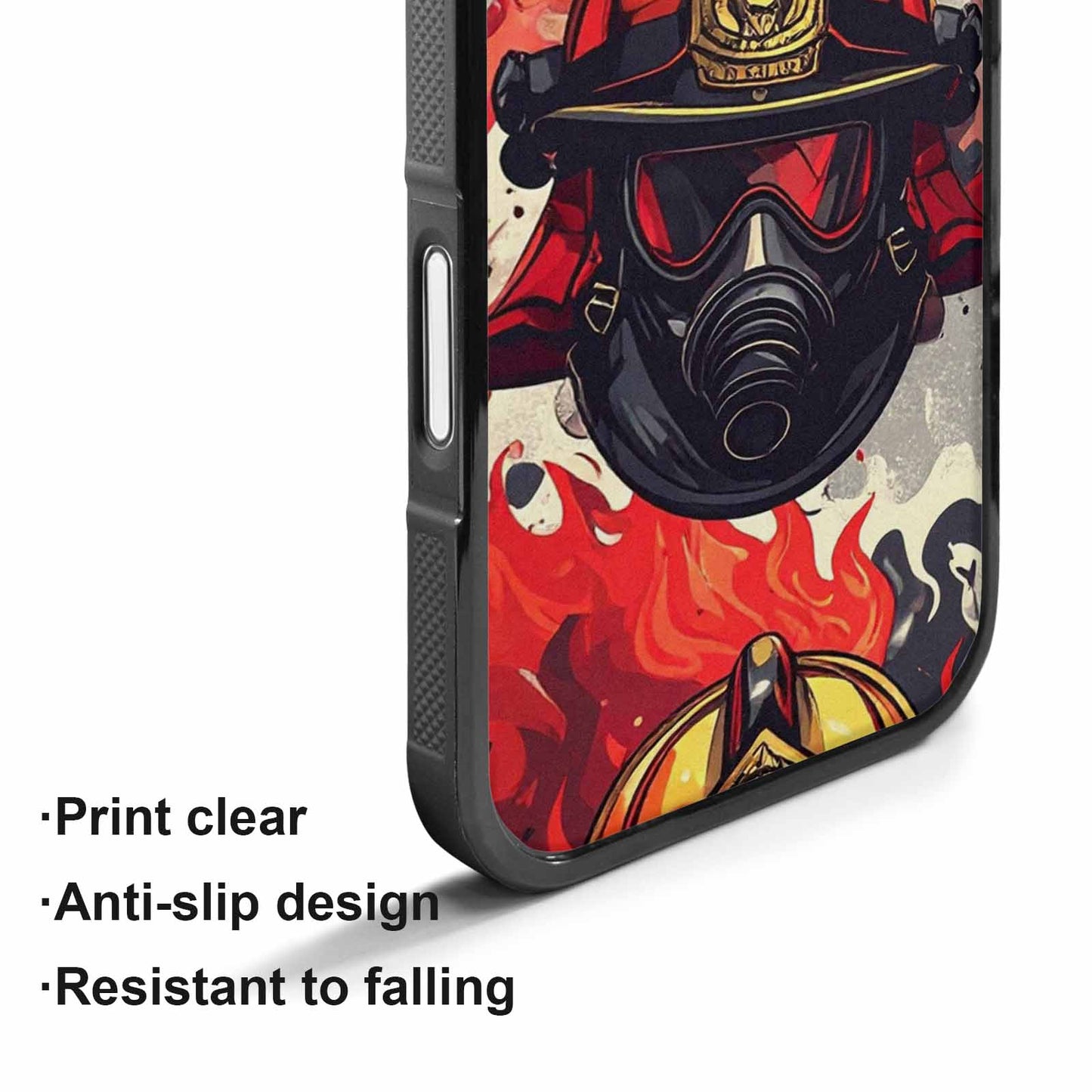 iPhone 17 Case — Firefighter Pattern, Flames Axes Original Art, Custom Printed Phone Case
