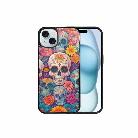 iPhone 15 Plus Case — Ornate Candy Color Skull Pattern Hundreds, Custom Designed Case Cover