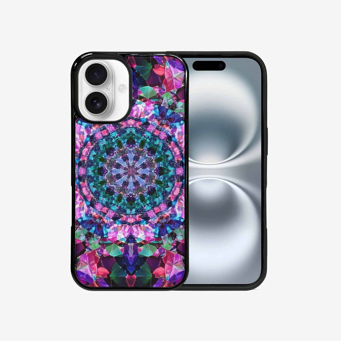 iPhone 16 Case — Crystal Mandala Art Seamless Pattern Vibrant, Custom Designed Case Cover