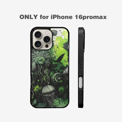 iPhone 16 Pro Max Case — Sea Creature Burst Black Green Ink, Original Design Phone Case