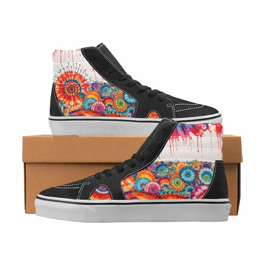 WOMEN'S Tie Dye Black & Red Ink High Top Canvas Boutique Vivid Handmade Custom Shoes