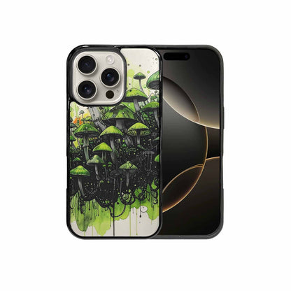 iPhone 16 Pro Case — Rainbow Drip Mushrooms Black Green Ink, Custom Phone Case