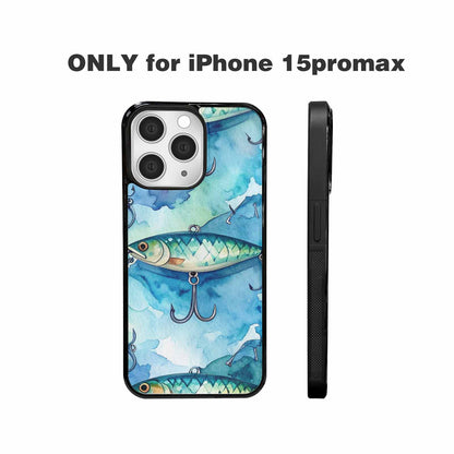 iPhone 15 Pro Max Case — Fishing Lure And Hook Pattern Seamless, Customized Protective Case