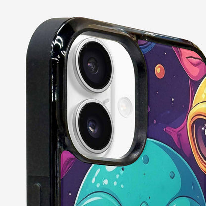 iPhone 16 Plus Case — Alien Ufo Cartoon Art Pattern Groovy, Custom Art Phone Cover
