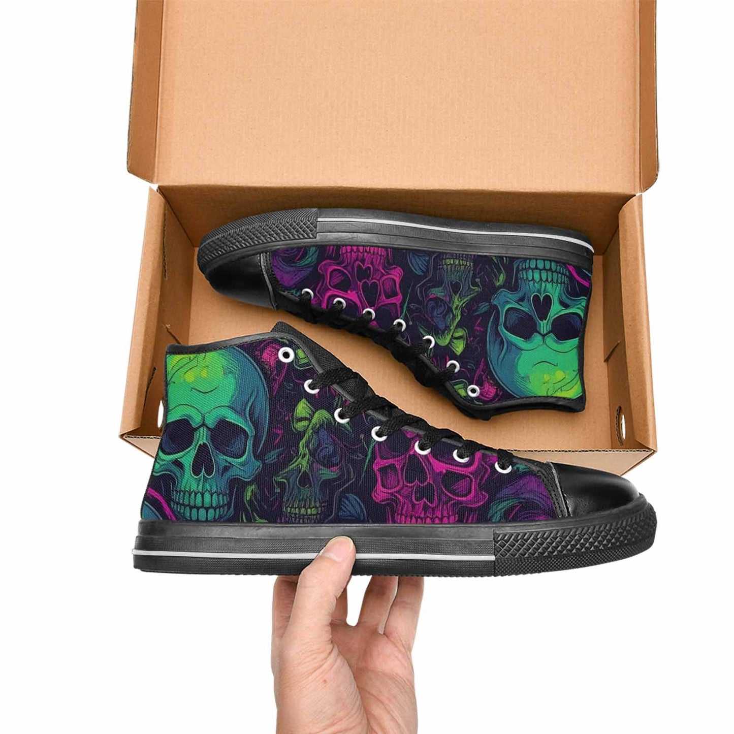 MEN'S Skulls - Neon High Top Canvas Vibrant Chaos Custom Sneakers