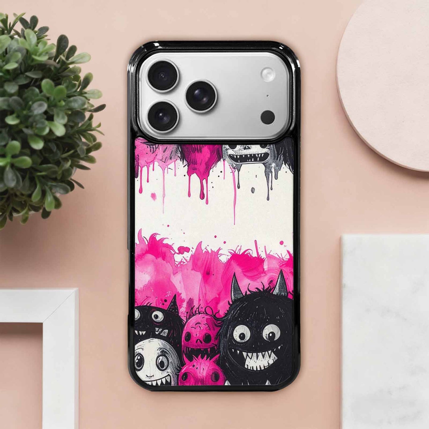 iPhone 17 Pro Max Case — Black &amp; Pink Ink Cartoon Cute, Custom Made Phone Cover