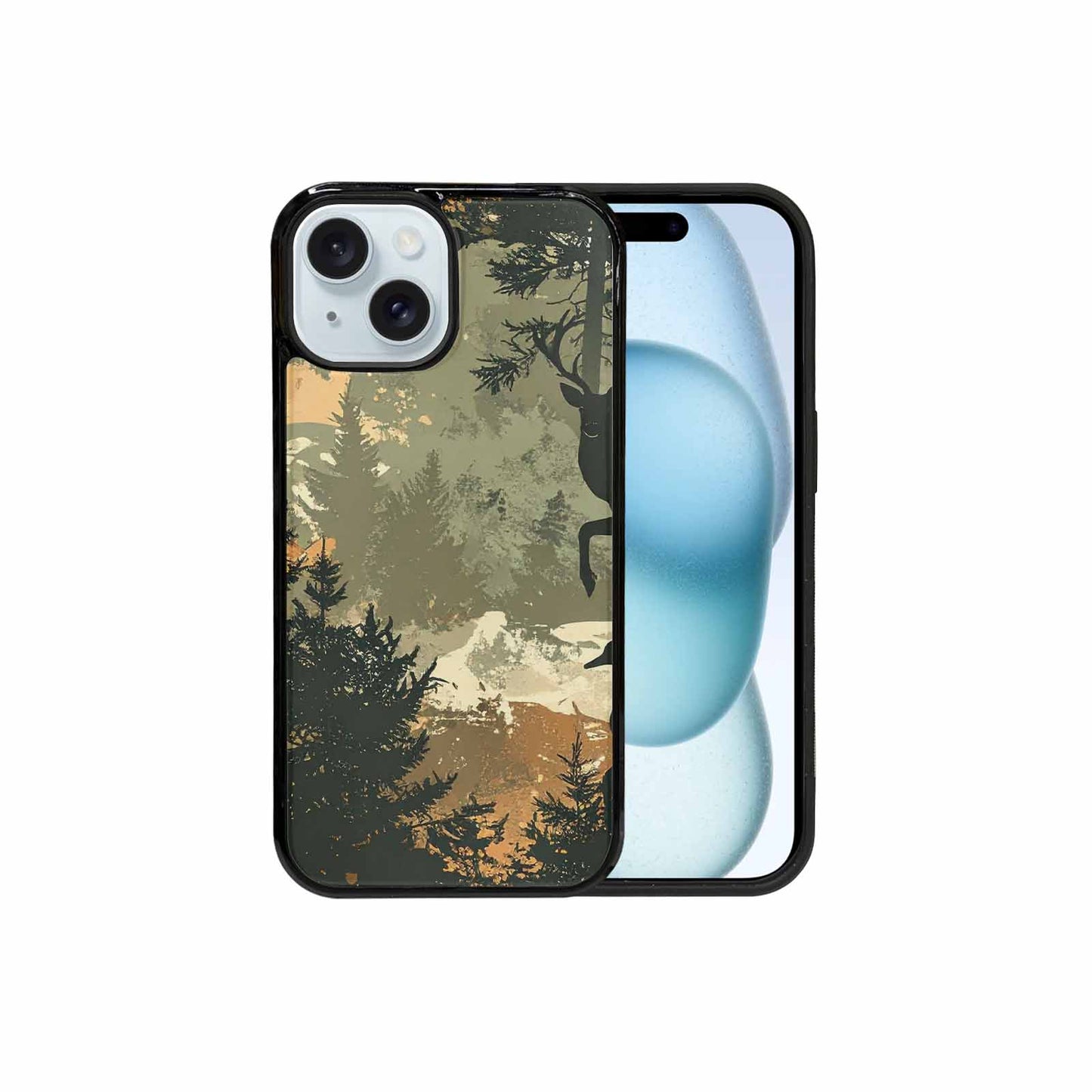 iPhone 15 Case — Hunting Camouflage Pattern With Deer And, Custom Made Phone Cover