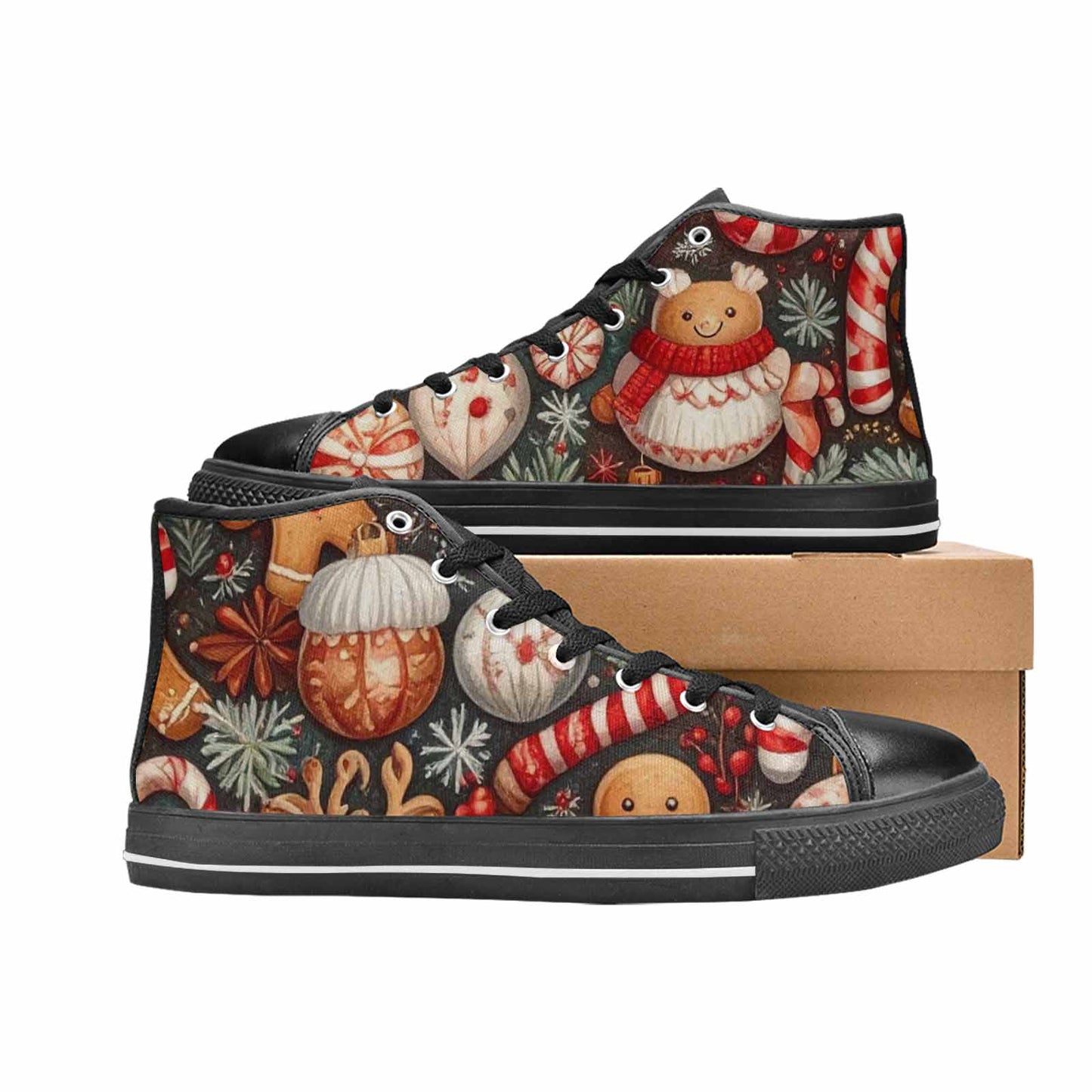 MEN'S Christmas Holly Snowflake High Top Canvas Surreal Custom Sneakers