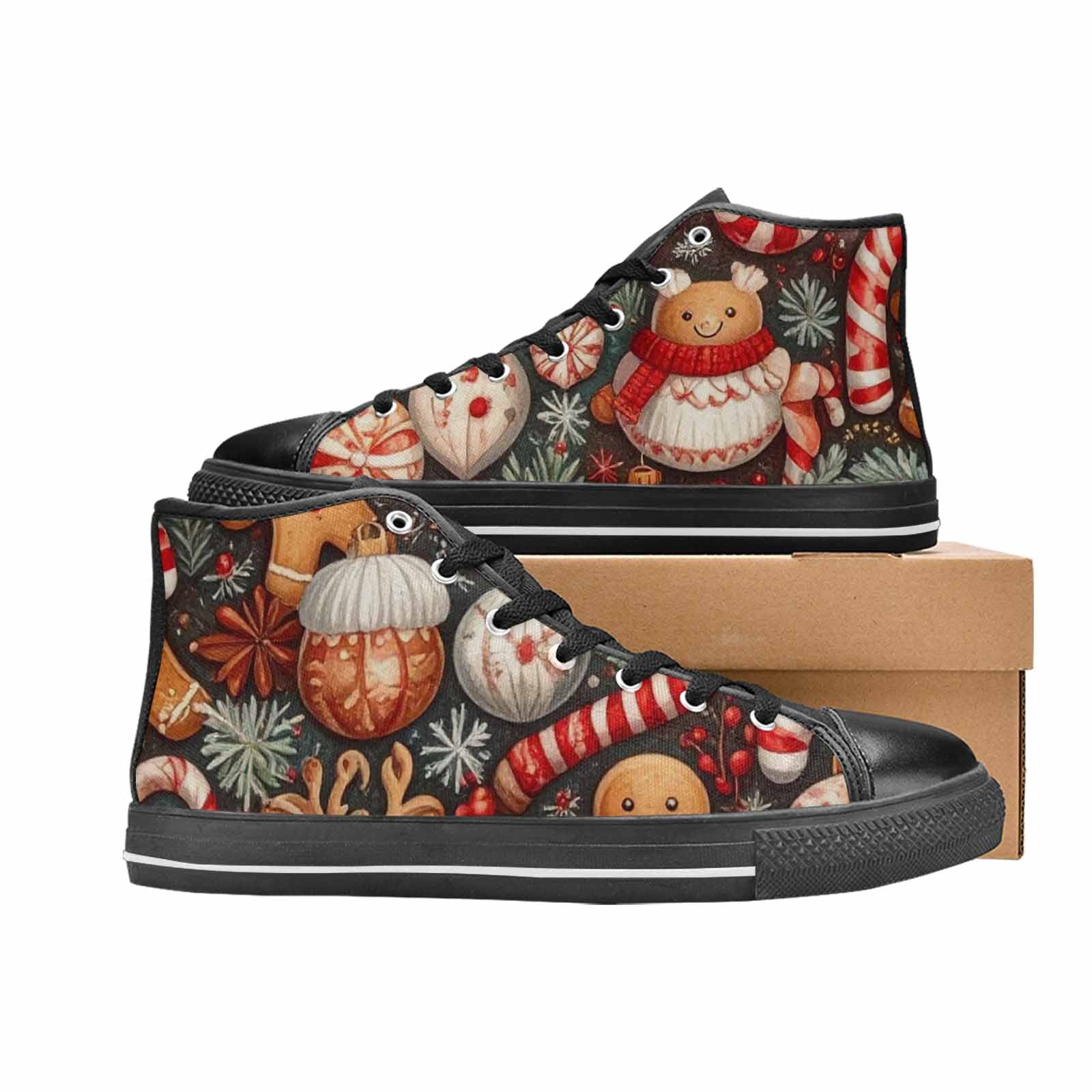 MEN'S Christmas Holly Snowflake High Top Canvas Surreal Custom Sneakers