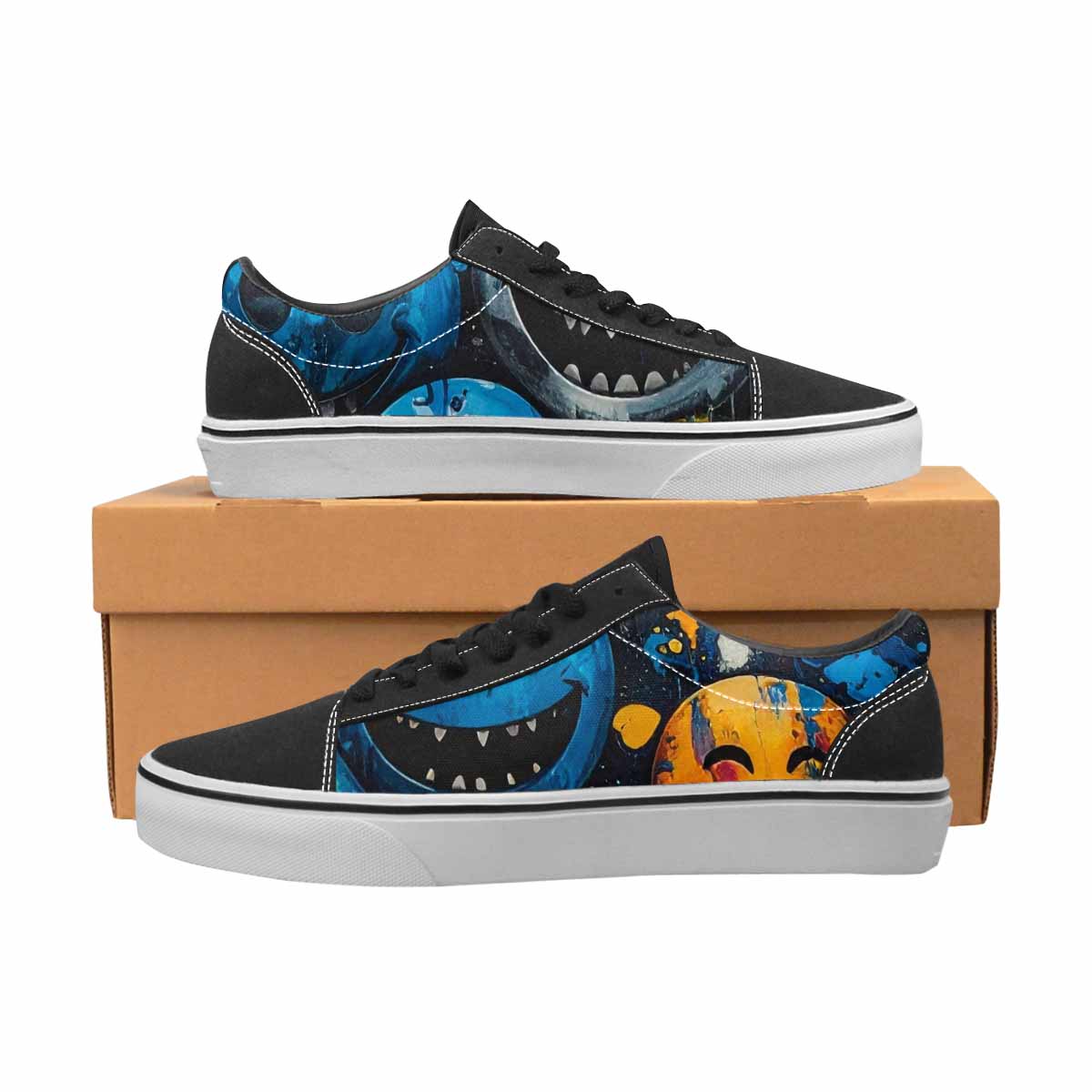 WOMEN'S Melting Moon Smiley Lace-Up Canvas Dreamlike Custom Shoes