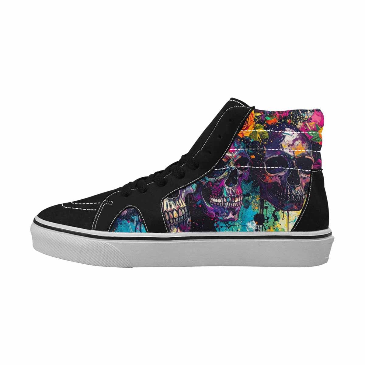 WOMEN'S Skulls Roses Acid Wash High Top Canvas Cottagecore Custom Sneakers