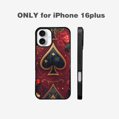 iPhone 16 Plus Case — Playing Card Suits Pattern Poker Chips, Custom Printed Phone Case