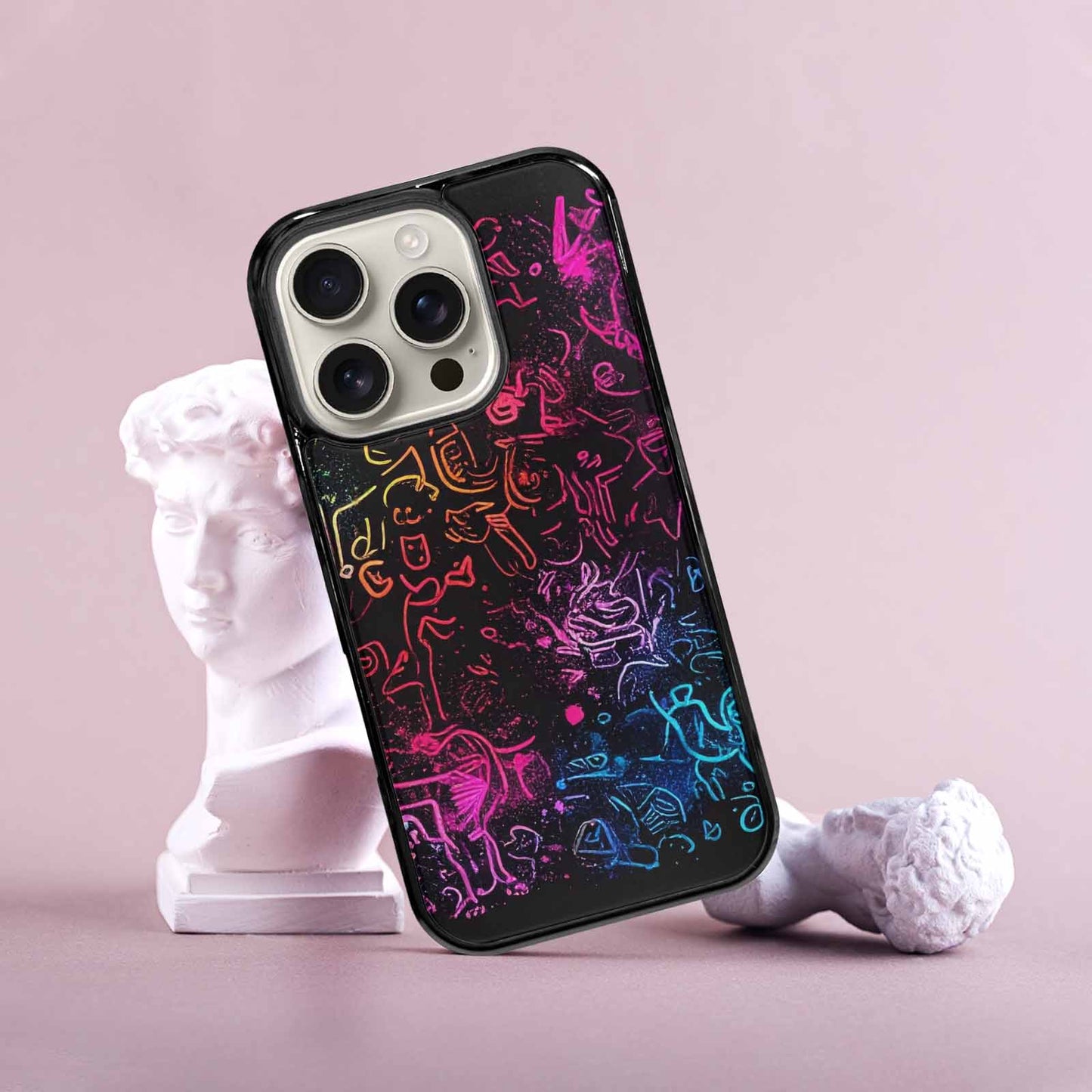 iPhone 16 Pro Case — Neon Glow Outline Icon Pattern Hundreds, Custom Phone Case