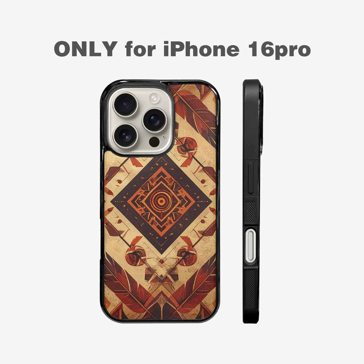 iPhone 16 Pro Case — Native American Geometric Pattern Arrows Feathers, Custom Printed Phone Case