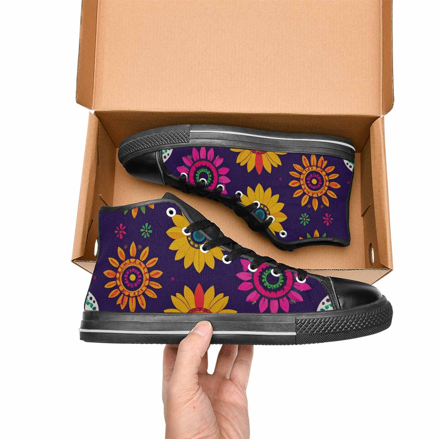 MEN'S Sunflowers And Skulls High Top Canvas Dark Academia Custom Shoes