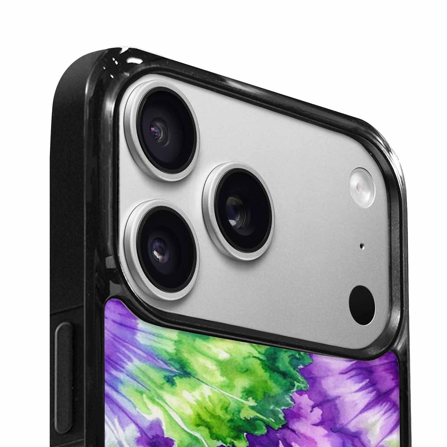 iPhone 17 Pro Case — Tie Dye Purple Green Blended Tie, Personalized Phone Case