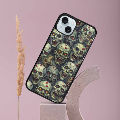iPhone 15 Plus Case — Zombie Head Pattern Hundreds Of Small, Custom Phone Case