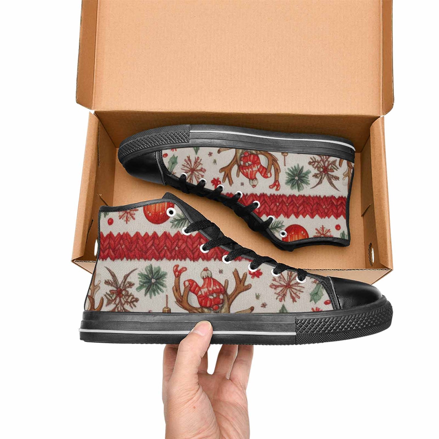 MEN'S Christmas Holly Snowflake High Top Canvas Cottagecore Sneakers