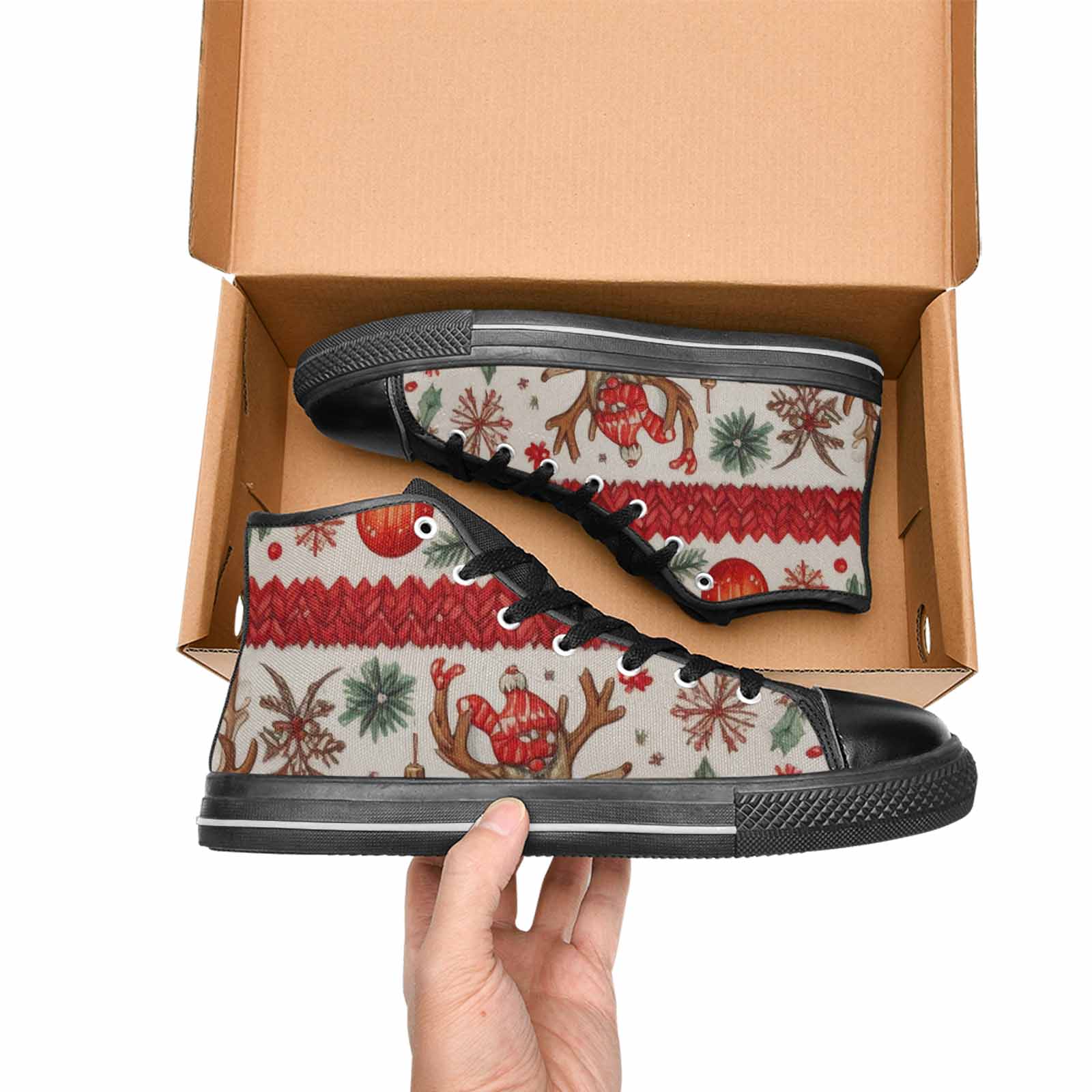 MEN'S Christmas Holly Snowflake High Top Canvas Cottagecore Sneakers