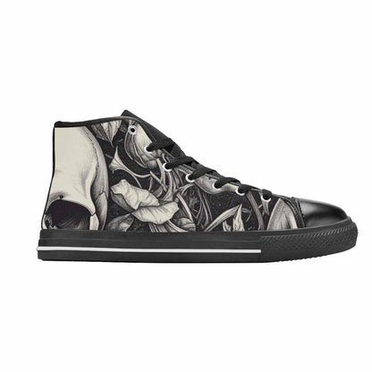 WOMEN'S Skulls Roses Pen Ink High Top Canvas Vivid Custom Sneakers