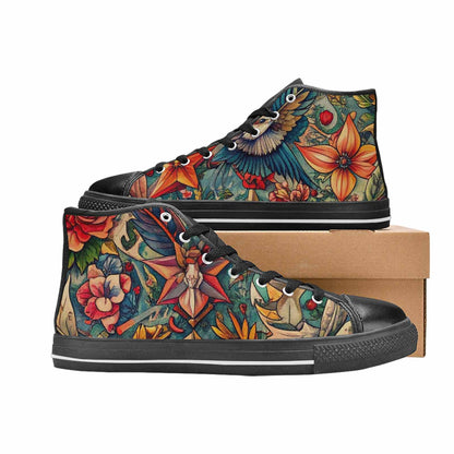 WOMEN'S Old School Tattoo High Top Canvas Neon Fantasy Custom Sneakers