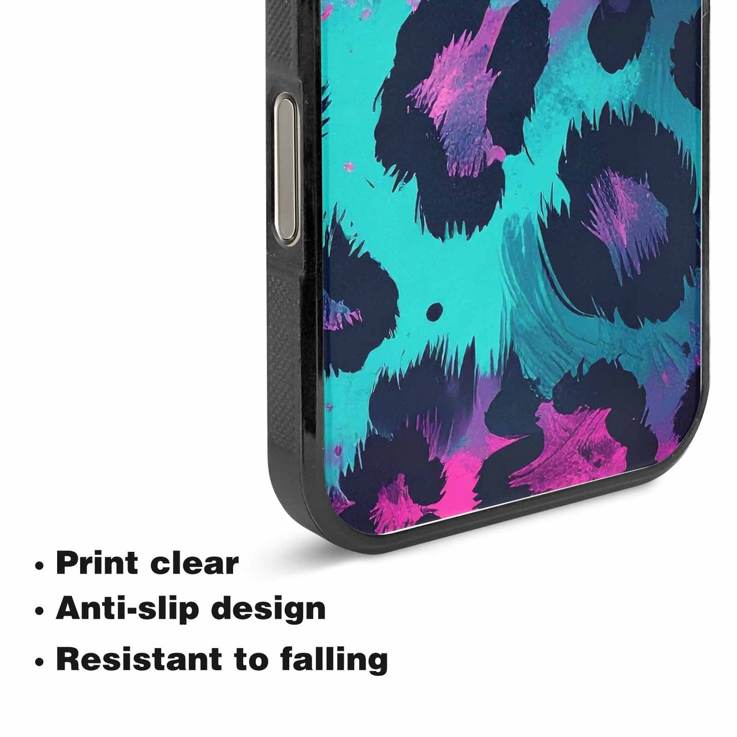 iPhone 15 Pro Max Case — Leopard Neon Pink Teal Airbrush, Original Design Phone Case