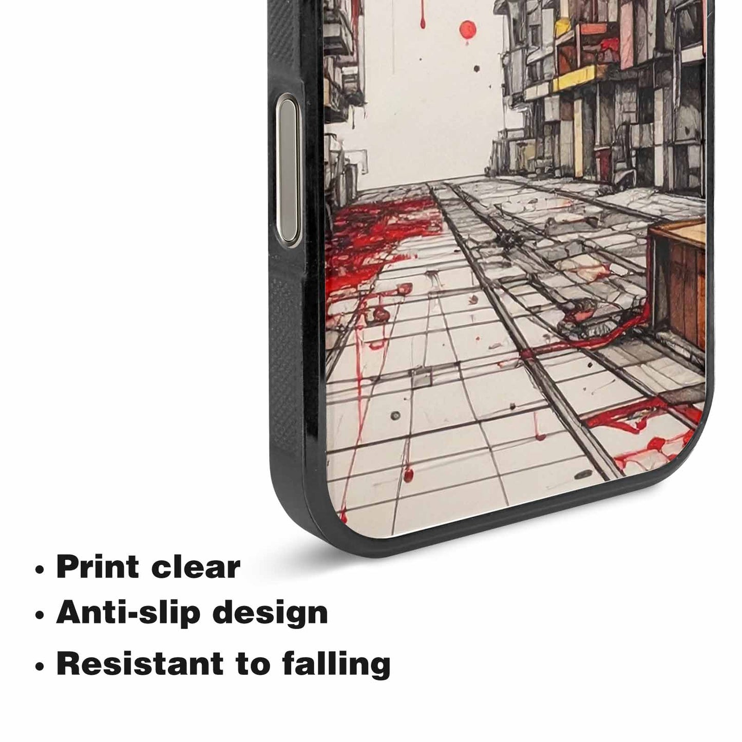 iPhone 15 Pro Max Case — Liminal Space Fragment Black Red Ink, Original Design Phone Case