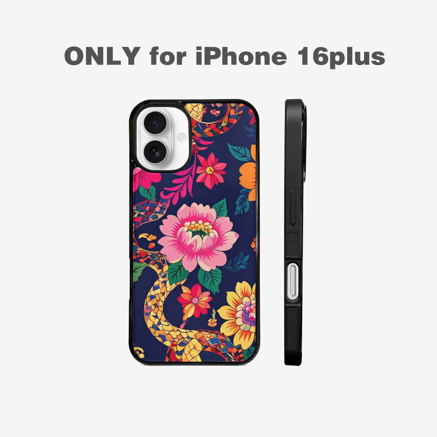 iPhone 16 Plus Case — Floral Snake Print Custom, Custom Printed Phone Case