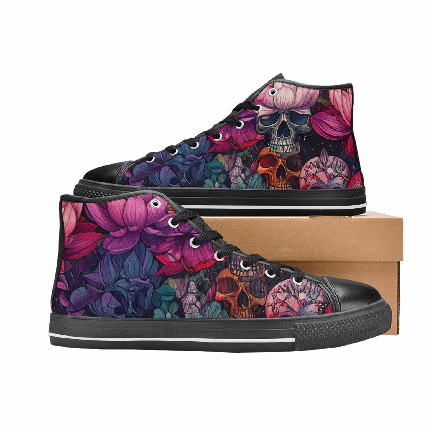 MEN'S Lotus Skulls High Top Canvas Neon Fantasy Custom Shoes