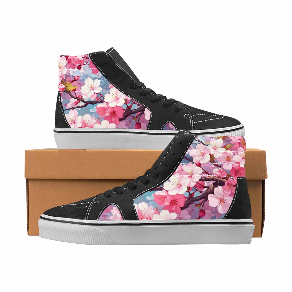 WOMEN'S Cherry Blossom High Top Canvas Made To Order Aesthetic Custom Streetwear Shoes