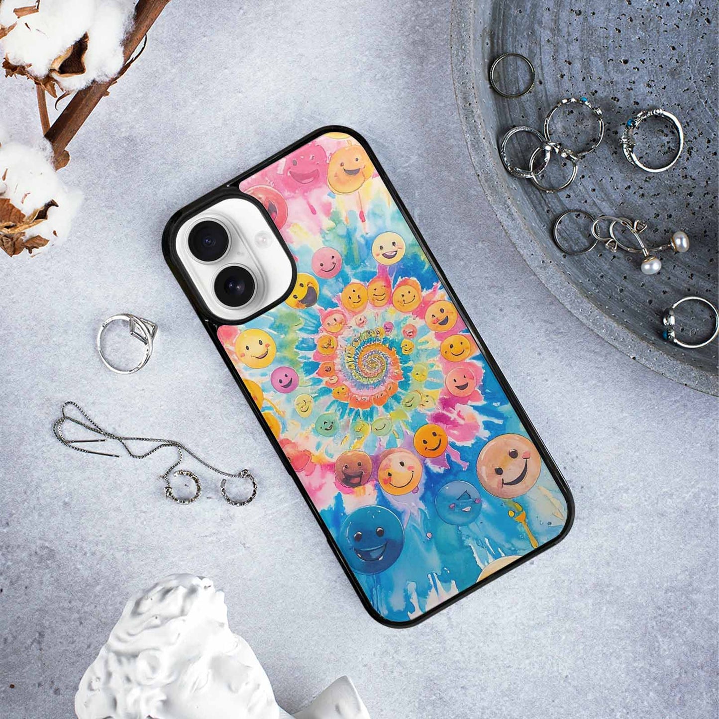 iPhone 16 Plus Case — Smiley Facessmiley Faces Tie D, Unique Phone Case Design