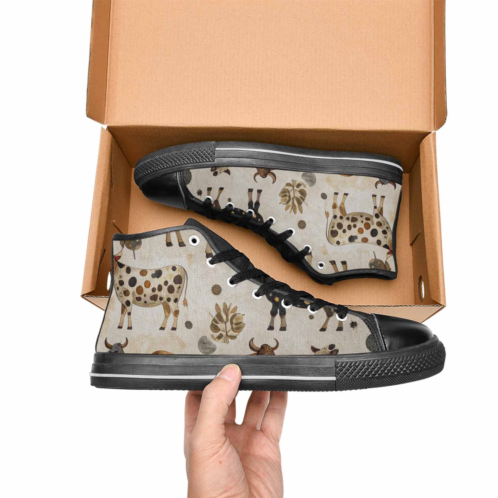 MEN'S Cow Animal Print High Top Canvas Y2K Sneakers