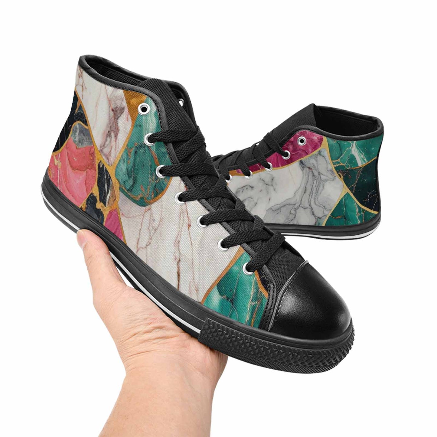 WOMEN'S Marble Stone Texture High Top Canvas Vibrant Chaos Sneakers