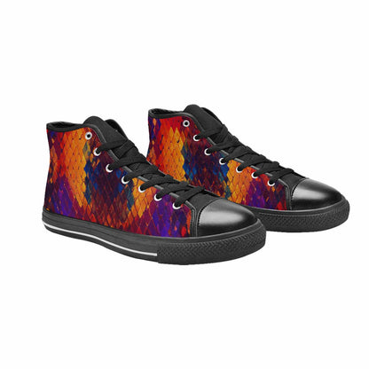 WOMEN'S Dark Snake Print High Top Canvas Neon Fantasy Shoes