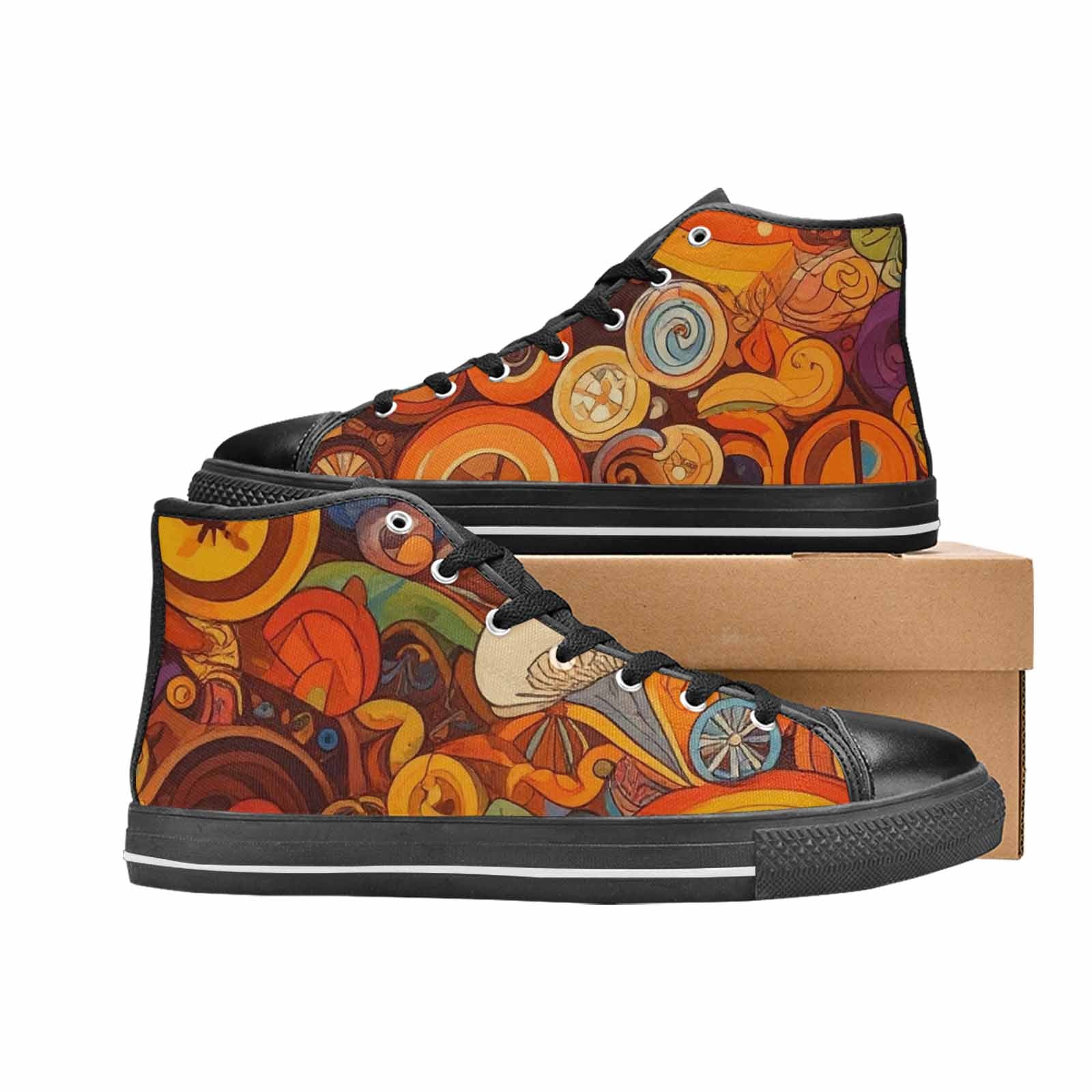 MEN'S Groovy 70S Peace High Top Canvas Vibrant Chaos Shoes