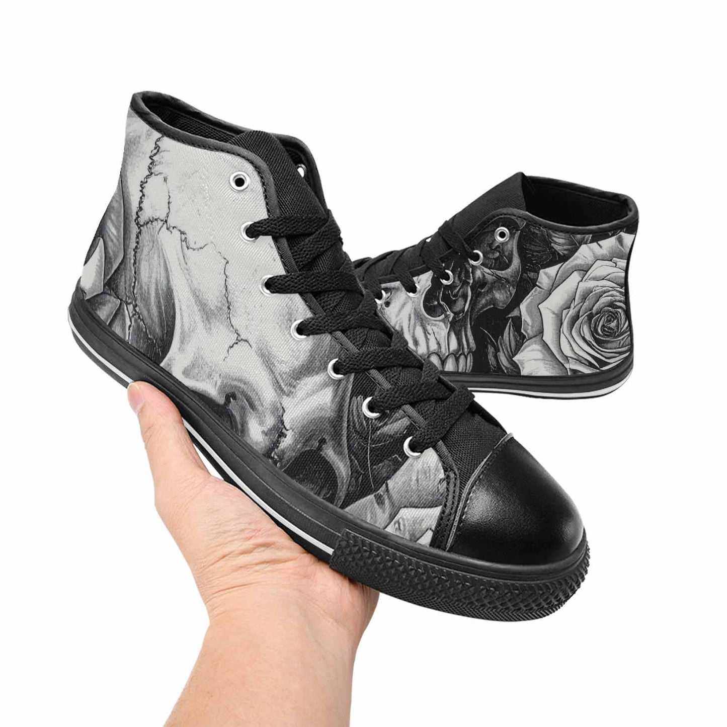 MEN'S Skulls Roses Pen Ink High Top Canvas Vibrant Chaos Shoes