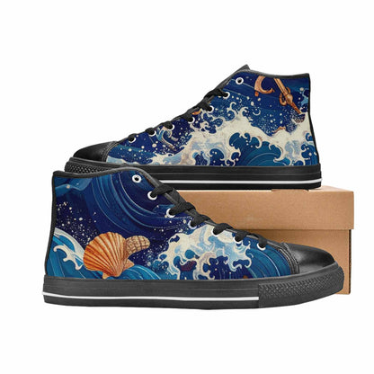 MEN'S Ocean Wave High Top Canvas Cottagecore Custom Shoes