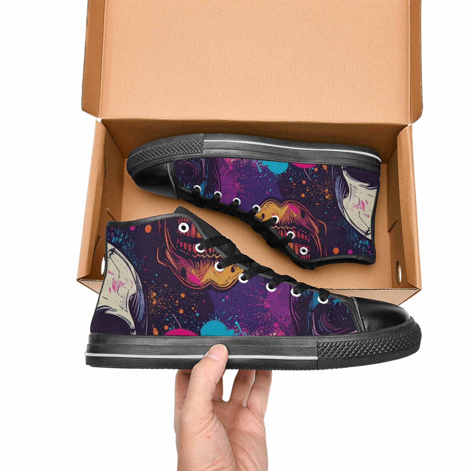 MEN'S Skulls Splatter Comic High Top Canvas Dark Academia Sneakers