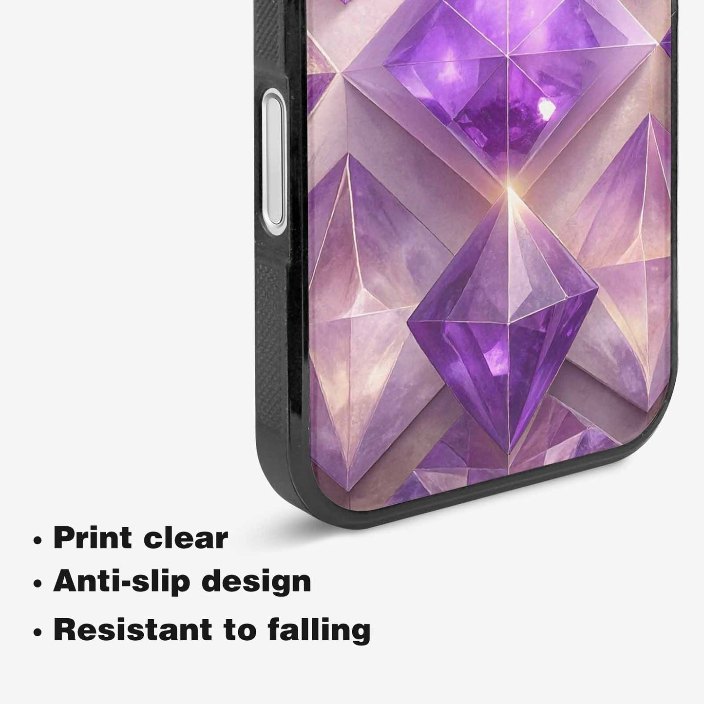 iPhone 16 Case — Amethyst Crystal Art Pattern, Customized Protective Case